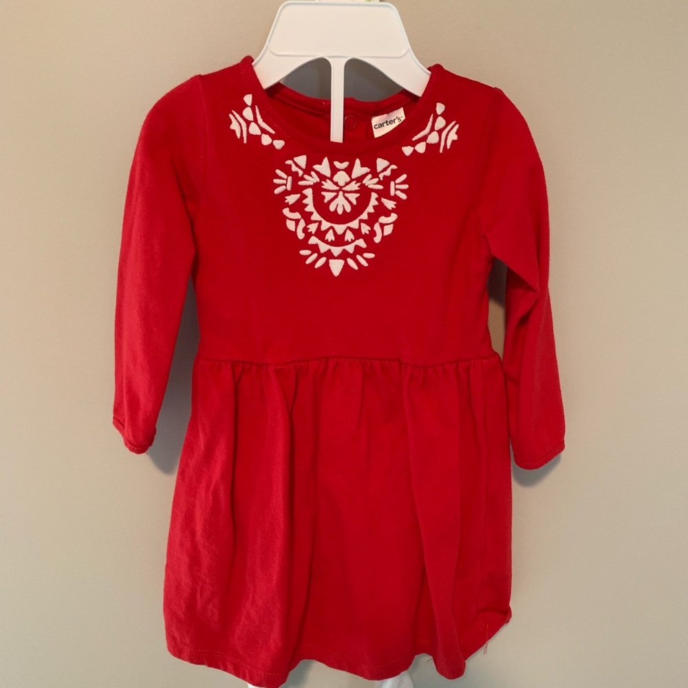 Red and white dress with white leggings